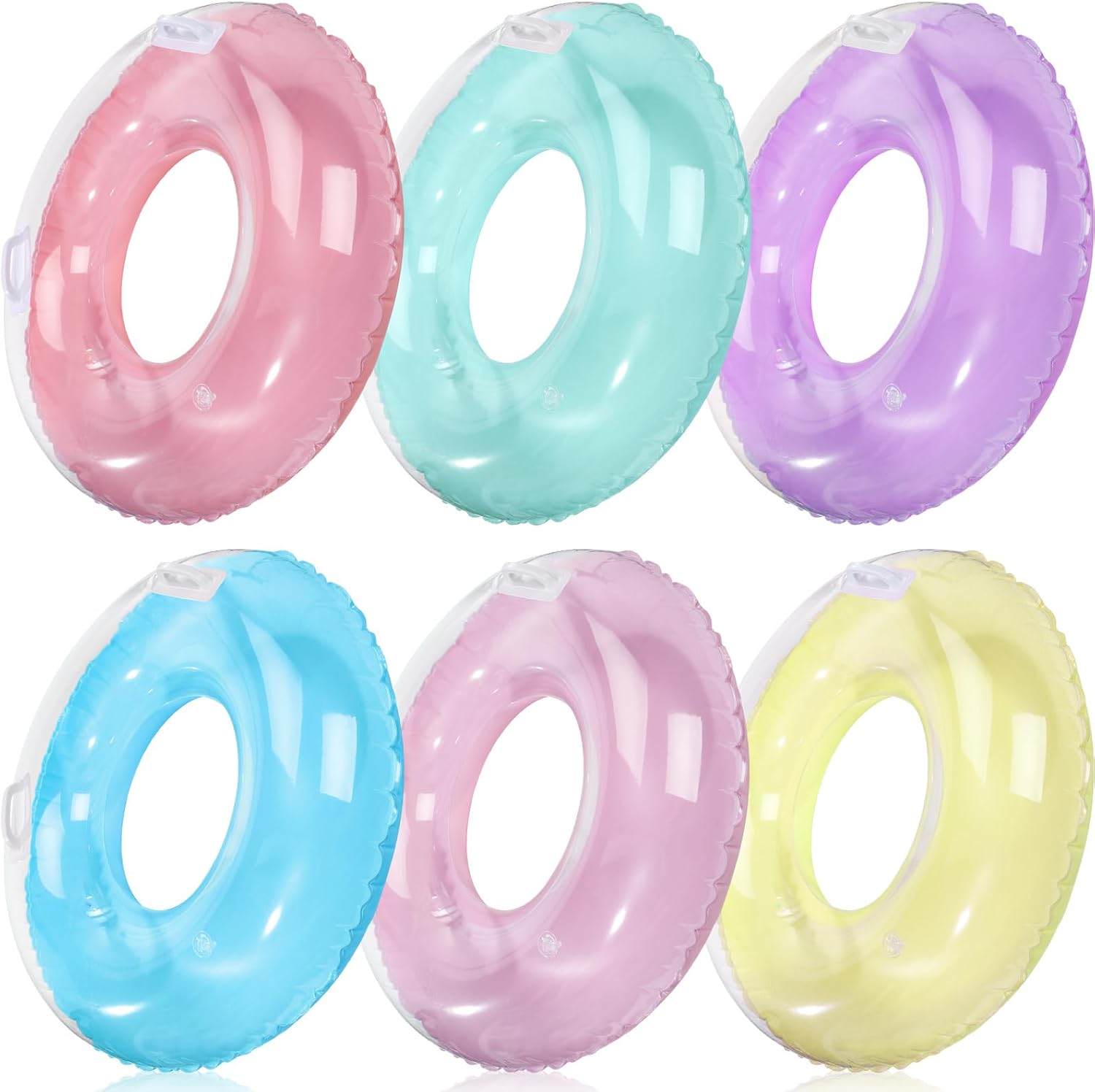 Pool Float Ring Inflatable - 6個パック 33インチ インフレータブルプールフロート ハンドル付き 子供 大人用