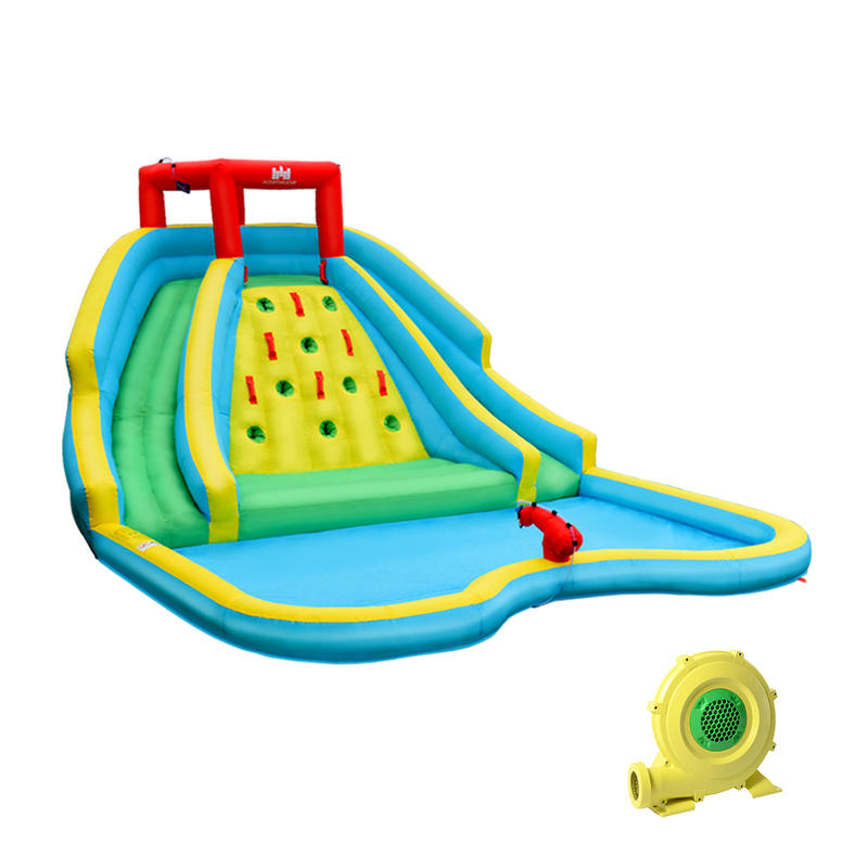 Water Slide Inflatable - インフレータブルウォーターパークバウンスハウス（ダブルスライド、クライミングウォール付き、735W送風機搭載）