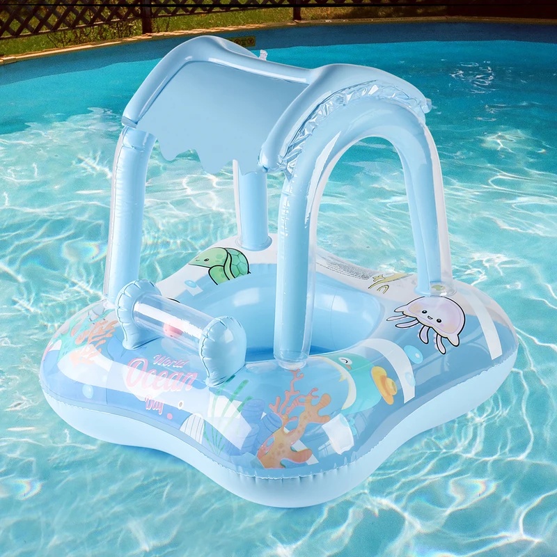 Pool Lounger Inflatable - 日よけ付きのインフレータブルプールフロート、快適な水上浮き輪、屋外での夏のプールパーティーに最適なビーチおもちゃ。