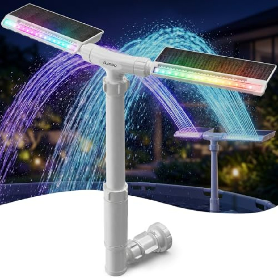 Pool Light Solar Rechargeable - ソーラープール噴水、地上設置プール用、白いABSプラスチック製、10色のダイナミックLEDライト、デュアルパワー充電式