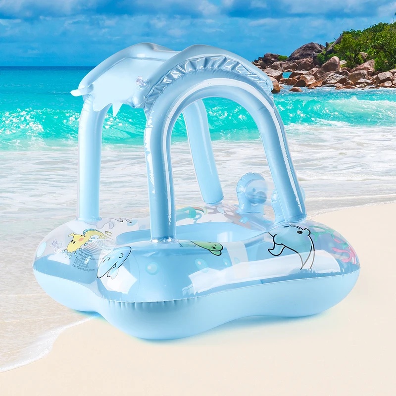 Pool Lounger Inflatable - 日よけ付きのインフレータブルプール用ラウンジフロート。夏のプールパーティーに最適な、水に浮くリング型のおもちゃ。