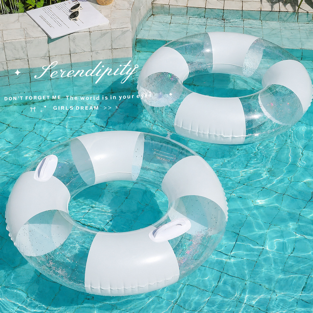 Pool Lounger Inflatable - 透明な水泳リング 大人用 厚みのあるインフレータブル脇下浮き輪 ハンドル付き 完璧な撮影に最適 ビーチプール