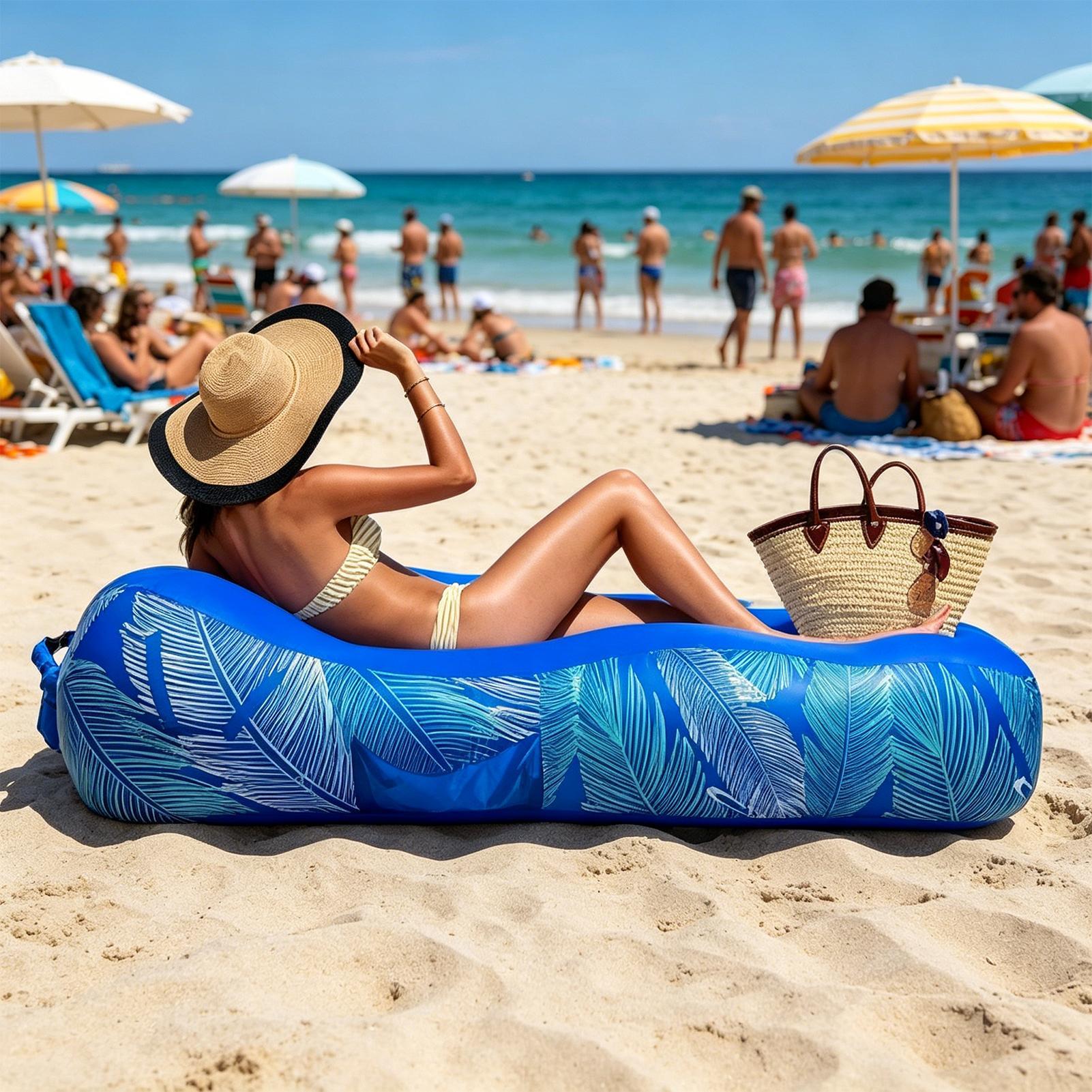 サンシェード付きインフレータブルラウンジャー、ポータブルビー - Pool Lounger Inflatable のレビューと価格