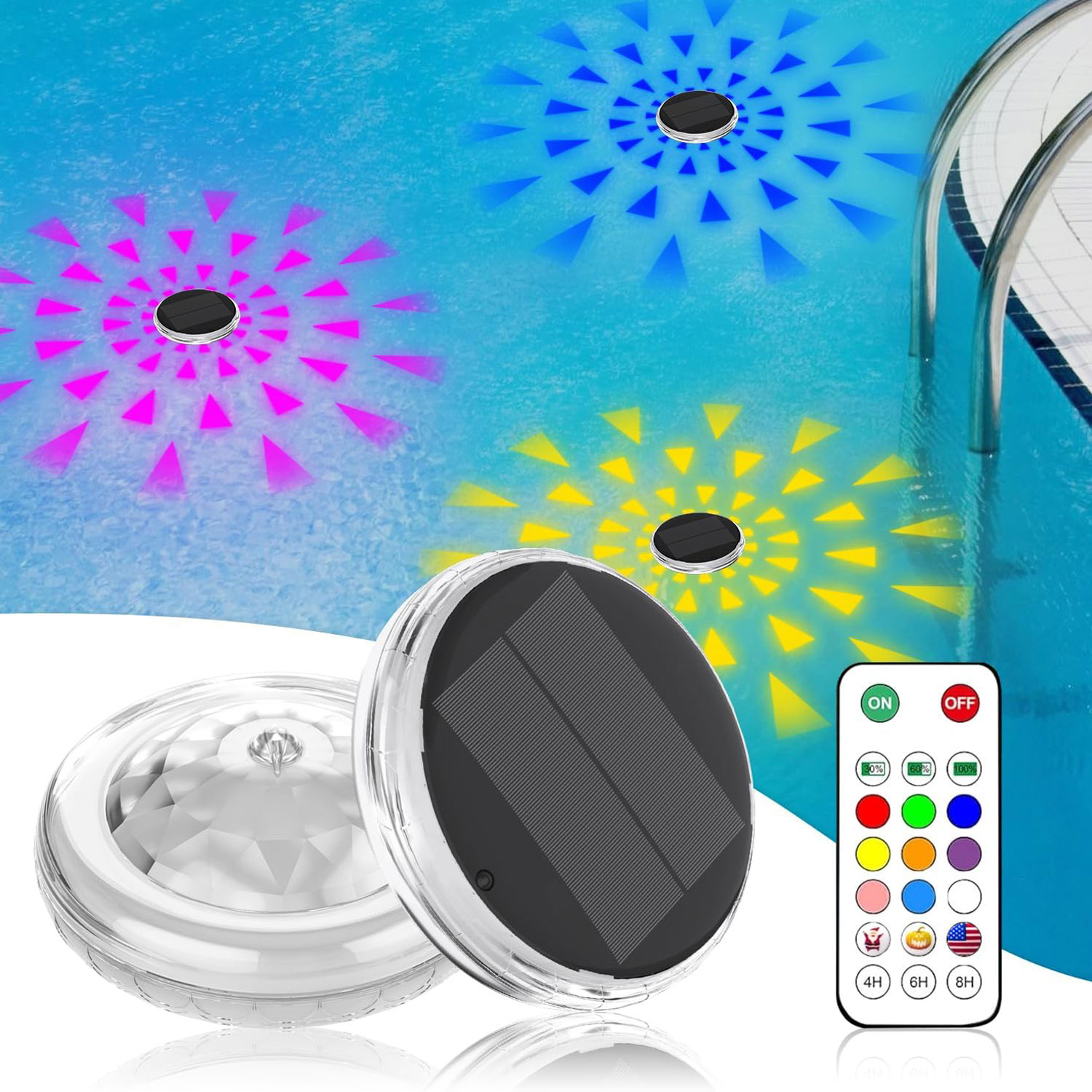 プールライト、ソーラー充電式フローティング、リモコン付きフロ - Pool Light Solar Rechargeable のレビューと価格