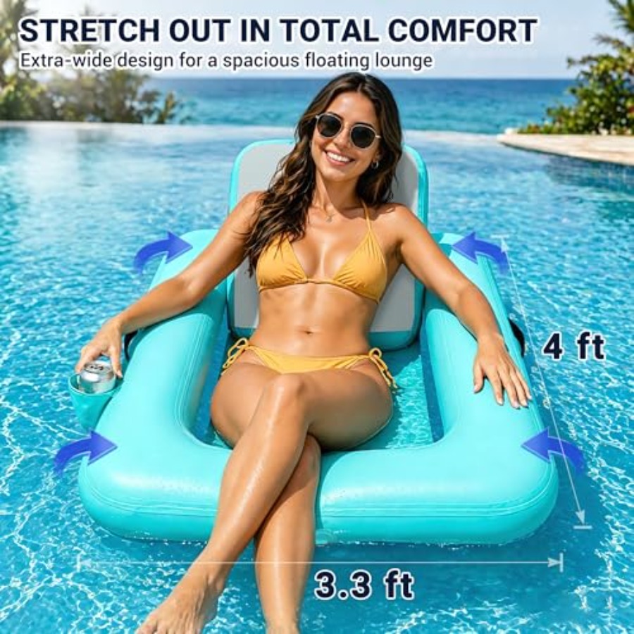 背もたれ付きフローティングチェア 大人用インフレータブルフロ - Pool Lounger Inflatable のレビューと価格