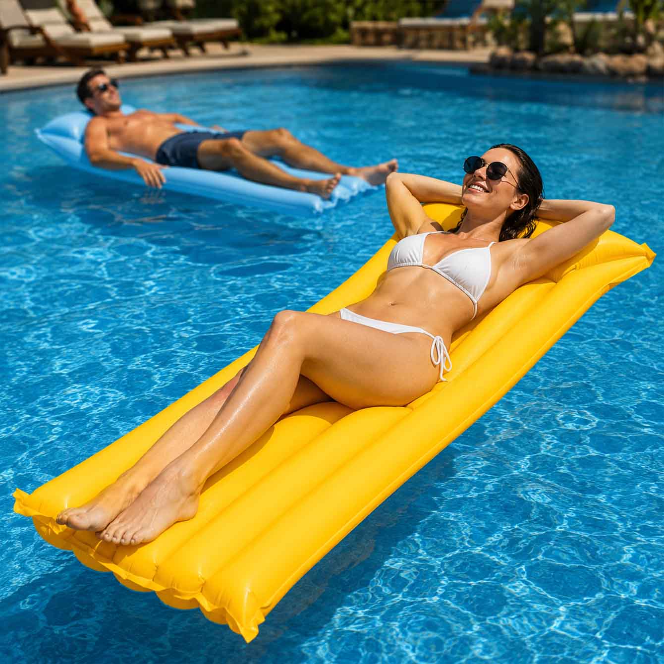 1PC プールフロートベッドインフレータブル水泳マットレスス - Pool Lounger Inflatable のレビューと価格