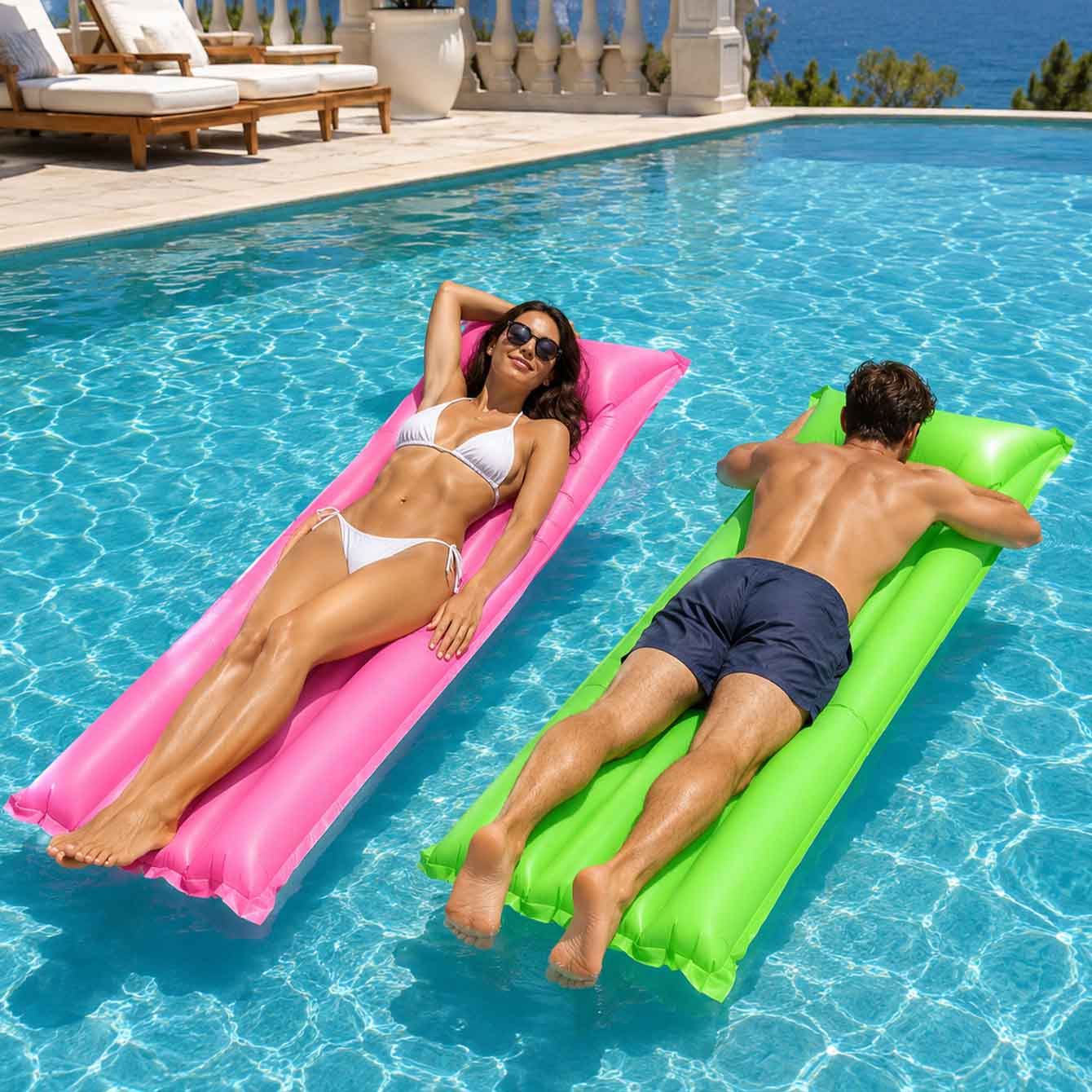 1PC プールフロートベッドインフレータブル水泳マットレスス - Pool Lounger Inflatable のレビューと価格